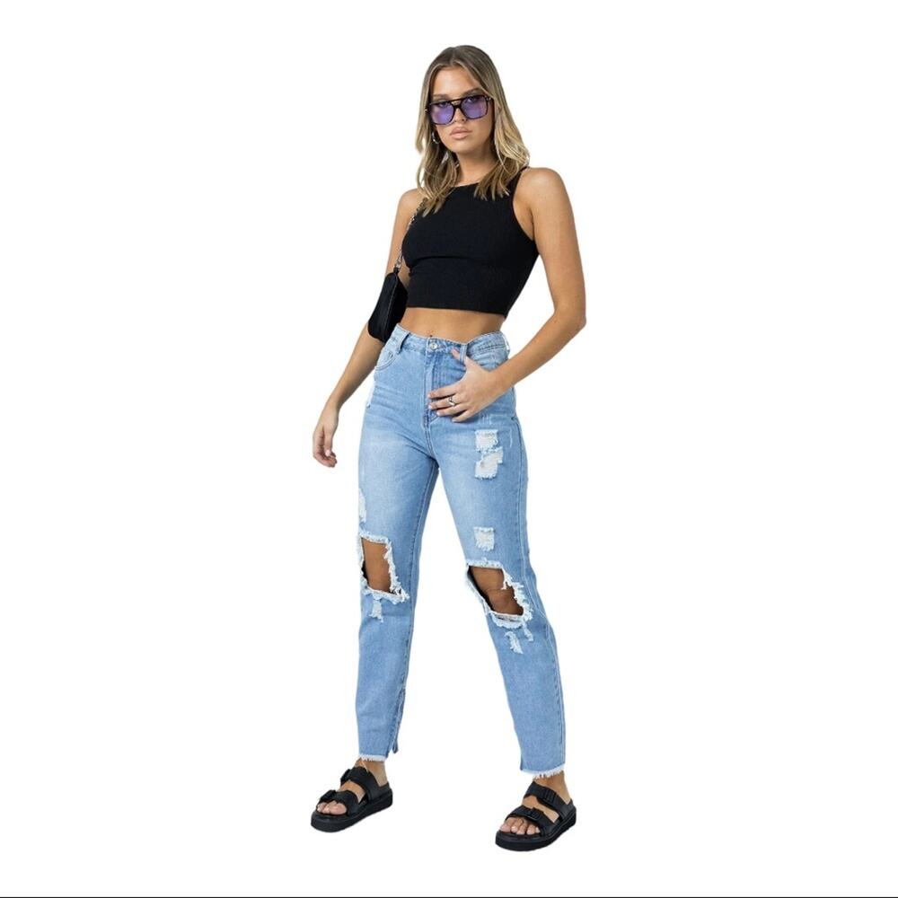 Princess Polly Paola High Rise Straight Leg Distressed  8